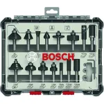 Set 15 freze Bosch HM cu tija 8 mm pentru lemn, in caseta
