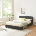 Pat tapitat din piele ecologică 140x200 cm negru, cu somieră