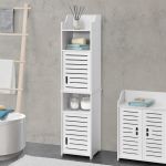 Badezimmerschrank Mora 135x32x32 cm mit 3 Ablagen WPC Weiß en.casa