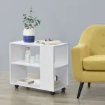 Măsuță de cafea mobilă Älvdalen cu raft și roți blocabile, albă