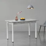 Masă de dining Den Haag 120x60 cm cu aspect beton și picioare albe