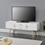 Comodă TV Alavus 140x40x56 cm albă, cu 2 uși și 2 sertare