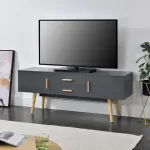 Comodă TV Alavus 140x40x56 cm, gri închis, cu 2 uși și 2 sertare