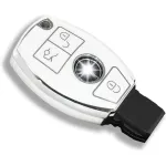 Husă cheie Mercedes-Benz Smartkey 3 butoane, TPU alb cu contur argintiu