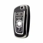 Husa cheie smartkey BMW Seria F 3/4 butoane, TPU negru cu contur silver