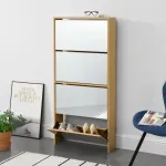 Pantofar Vogar cu 4 uși oglindă, 134x63x17 cm, decor stejar