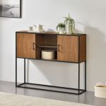 Sideboard Motala mit Ablage und Schranktüren Dunkler Holzton/Schwarz [en.casa]