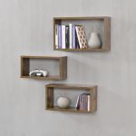 Set 3 rafturi de perete Mandal, maro închis, aspect lemn