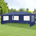 Pavilion de grădină 6x3 m cu 6 pereți laterali, albastru închis