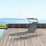 Set 2 șezlonguri pliabile cu parasolar Argozelo, gri închis