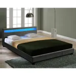 Pat tapițat Skagen 140x200 cm cu iluminare LED RGB, gri închis
