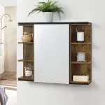 Dulap de baie cu oglindă Harstad 64x80x20 cm, maro închis/negru