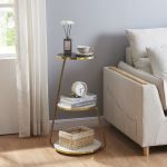 Beistelltisch Sipoo 74x46x37cm Marmoroptik Weiß / Marmoroptik Schwarz [en.casa]