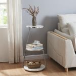 Beistelltisch Sipoo 74x46x37cm Marmoroptik Weiß [en.casa]