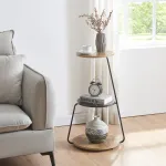 Masă laterală Sipoo cu 3 polițe, aspect nuc și marmură neagră, 74x46x37 cm