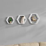 Set 3 rafturi de perete hexagonale albe Greiz, design retro