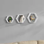 Set 3 rafturi de perete hexagonale albe Greiz, design retro