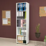 Bibliotecă albă Vara cu 5 rafturi, 178x49x30 cm, pentru living și birou