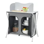 Dulap de camping pliabil Tullinge cu blat și paravan, gri închis