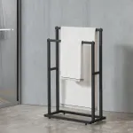 Suport de prosoape cu 2 bare, metal negru, 78 x 48 x 24 cm