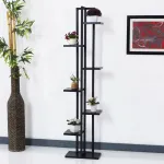 Raft pentru flori Somero din metal, 6 polițe, 150x34x21 cm, negru