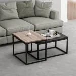 Set 2 mese de cafea Aabenraa, stejar si negru, design modern