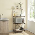 Raft de bucătărie Billund cu 4 polițe, negru și finisaj nucă