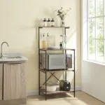 Raft de bucătărie Billund cu 4 polițe, negru și finisaj nucă