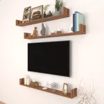 Set 3 rafturi de perete Höganäs, 120x15x12 cm, finisaj nuc