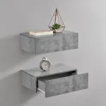 Set 2 rafturi suspendate Oslo cu sertar, 46x30x15 cm, aspect beton