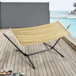 Hamac cu suport metalic 200x100 cm bej pentru gradina si terasa