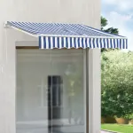 Marchiză retractabilă de perete 350x250 cm albastru/alb, cu manivelă