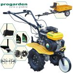 Pachet motocultor ProGARDEN Campo 703 7CP cu remorcă, pluguri și roți metalice