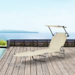 Șezlong pliabil bej Argozelo cu parasolar reglabil 186x55x24 cm