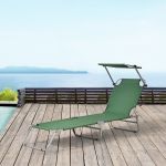 Șezlong pliabil Argozelo cu parasolar reglabil, verde închis, 186x55 cm