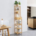 Raft înalt din bambus cu sertar pentru baie și bucătărie, 163 cm