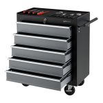 Cărucior pentru scule cu 5 sertare și 4 roți din oțel, negru