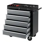 Cărucior pentru scule cu 5 sertare și 4 roți din oțel, negru