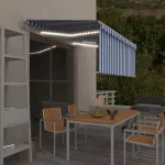 Copertină automată stor, LED senzor vânt albastru&alb 3,5x2,5 m   GartenMobel Dekor