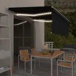 Copertină retractabilă manual cu stor & LED, antracit, 4x3 m GartenMobel Dekor