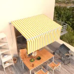 Copertină retractabilă manual cu stor, galben&alb, 3,5x2,5 m   GartenMobel Dekor
