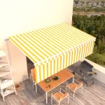 Copertină retractabilă manual cu stor, galben&alb, 5x3 m GartenMobel Dekor