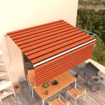 Copertină retractabilă manual cu stor, portocaliu&maro, 4x3 m GartenMobel Dekor