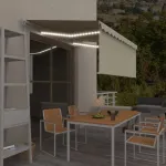 Copertină retractabilă manual cu stor&LED, crem, 3,5x2,5 m   GartenMobel Dekor