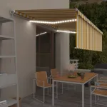 Copertină retractabilă manual cu stor&LED, galben&alb, 5x3 m GartenMobel Dekor