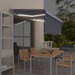 Copertină retractabilă manual cu stor&LED albastru&alb, 3x2,5 m GartenMobel Dekor