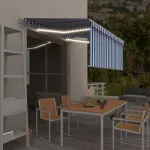 Copertină retractabilă manual cu stor&LED albastru&alb 3,5x2,5m   GartenMobel Dekor