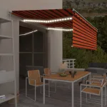 Copertină retractabilă manual cu stor&LED portocaliu&maro 4x3 m GartenMobel Dekor