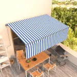 Copertină retractabilă automat cu stor, albastru&alb, 4,5x3 m GartenMobel Dekor