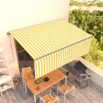 Copertină retractabilă automat cu stor, galben&alb, 4x3 m   GartenMobel Dekor